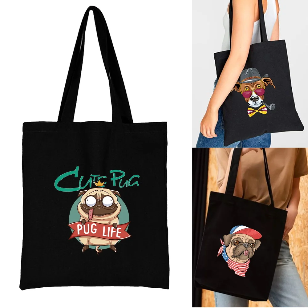 

Women Shopper Organizer Canvas Shopping Bag Handbag Foldable Shoulder Bags Dog Print Student Large Capacity Grocery Tote handbag