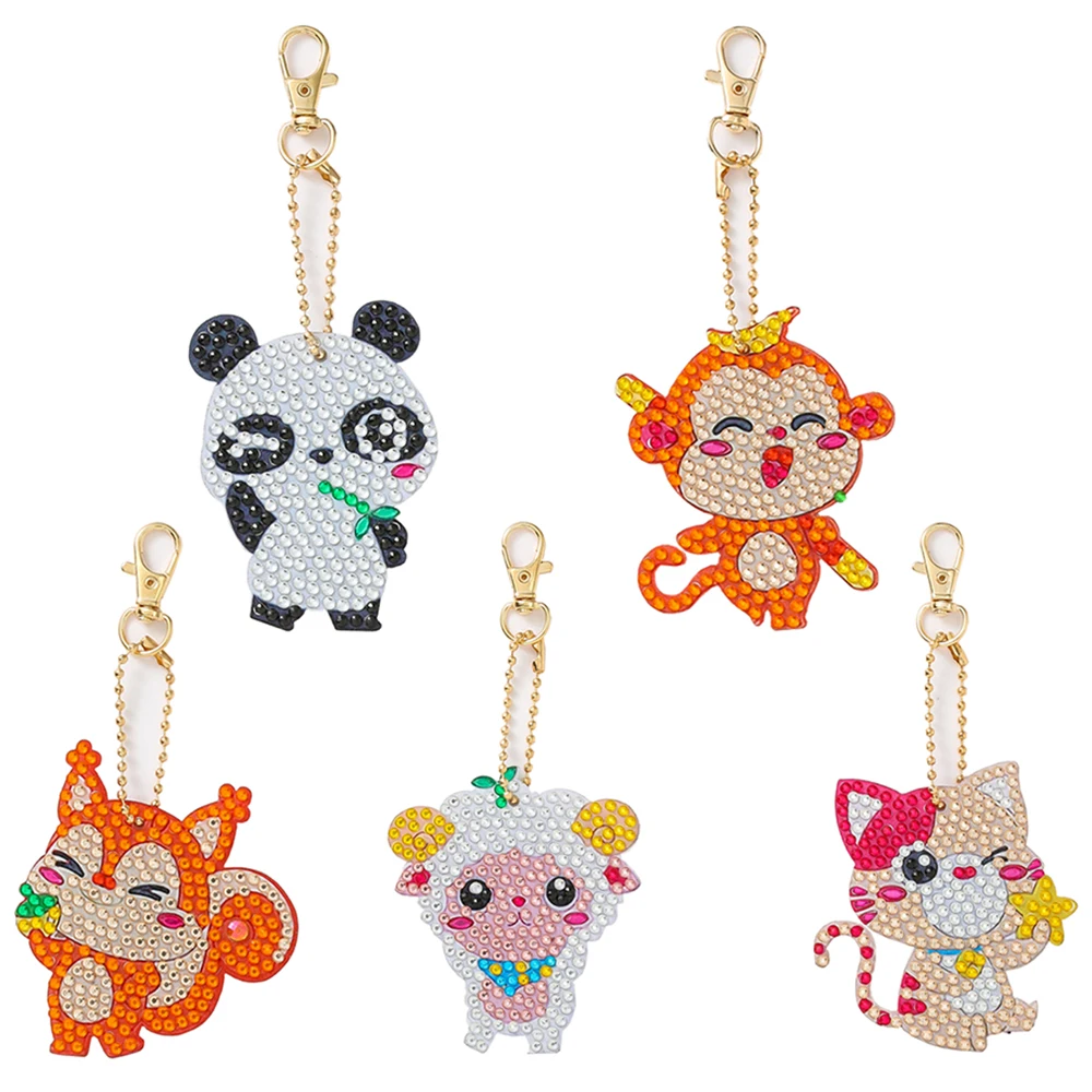 

5pcs Cartoon Crystal Diamond Painting Acrylic Keychain DIY Double-sided Special-shaped Drill Key Ring Pendant Women Bag Decor