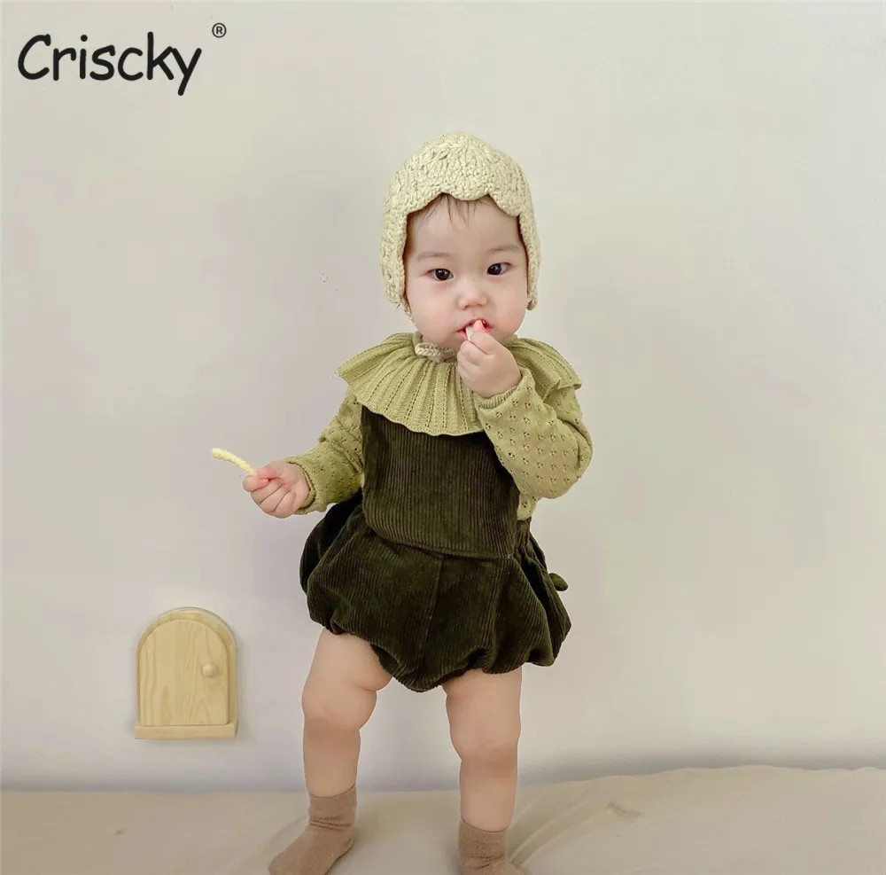 

Criscky Newborn Infant Baby Girls Clothes Set Long Sleeve Lotus Leaf Collar Shirt Overalls Corduroy Shorts Outfits Costumes