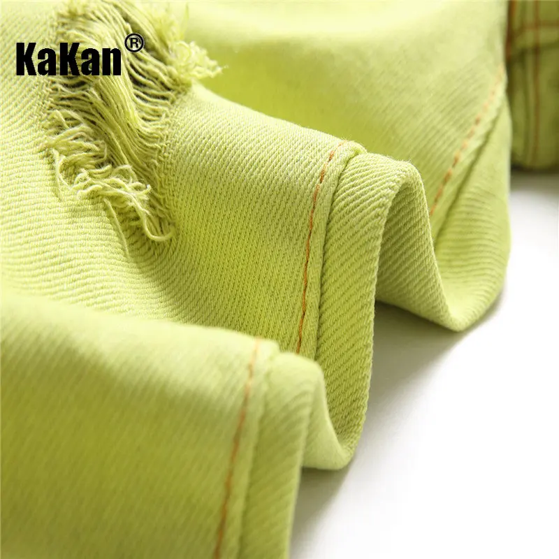 Kakan - New European and American Ripped Straight Leg Jeans for Men, Tie Dyed Bright Yellow Casual Long Jeans K44-5024