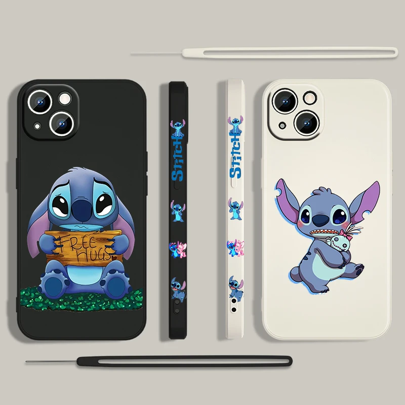 

Stitch Cute Anime Disney For Apple iPhone 14 13 12 Mini 11 Pro XS MAX XR X 8 7 6S Plus Liquid Left Rope Phone Case Fundas Coque