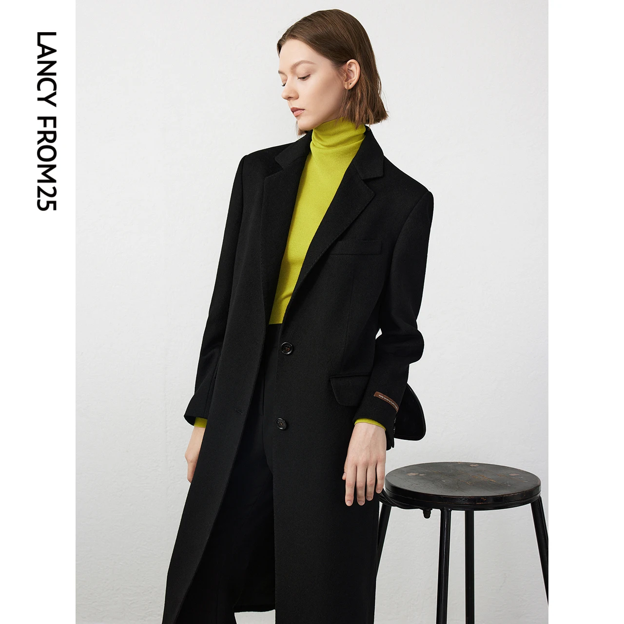 Langzi Pure Wool Design Sense Retro Shoulder Advanced Feeling Tong Qin Suit Wool coat Outerwear Women Winter New