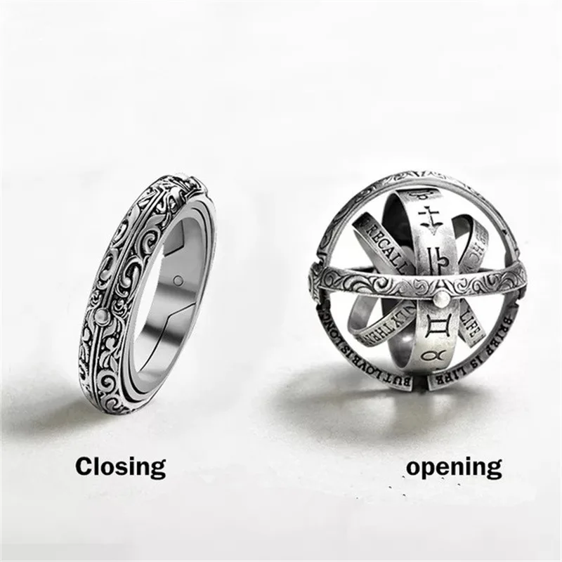 

Vintage Astronomical Ball Rings for Women Men Rotatable Open Close Technology Sense Cosmic Finger Ring Gifts Jewelry Accessories