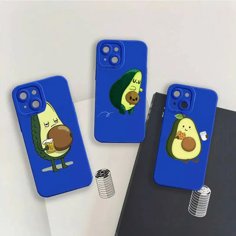

Avocado Cartoon funny fruit Phone Case For iPhone 13 12 11 Pro MAX Mini X XS XR 7 8 Plus Liquid Silicone Klein Blue