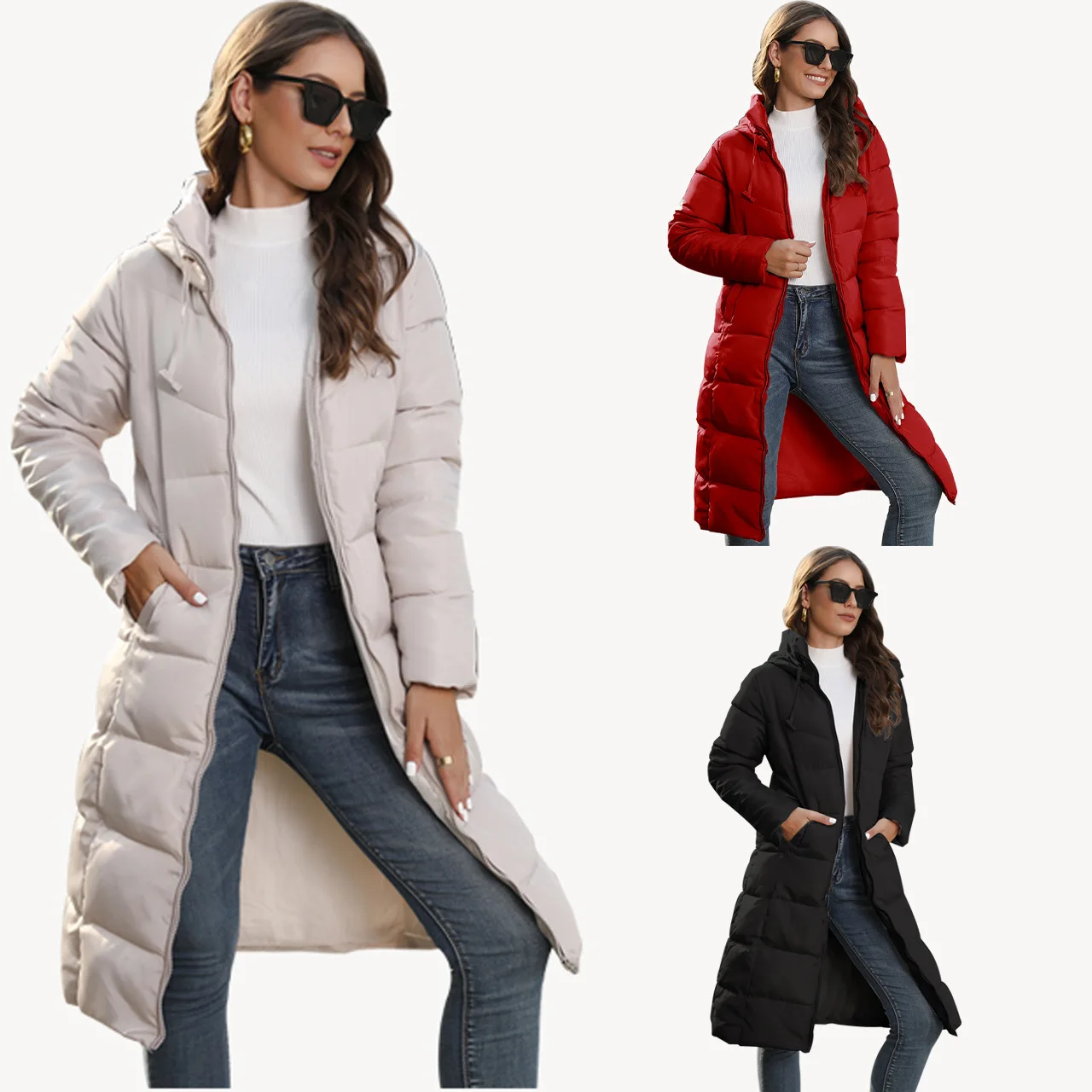 

Women's hooded cotton jacket Female medium long slim Jackets Warm down winter Parkas 2022 Spring Autumn Winter