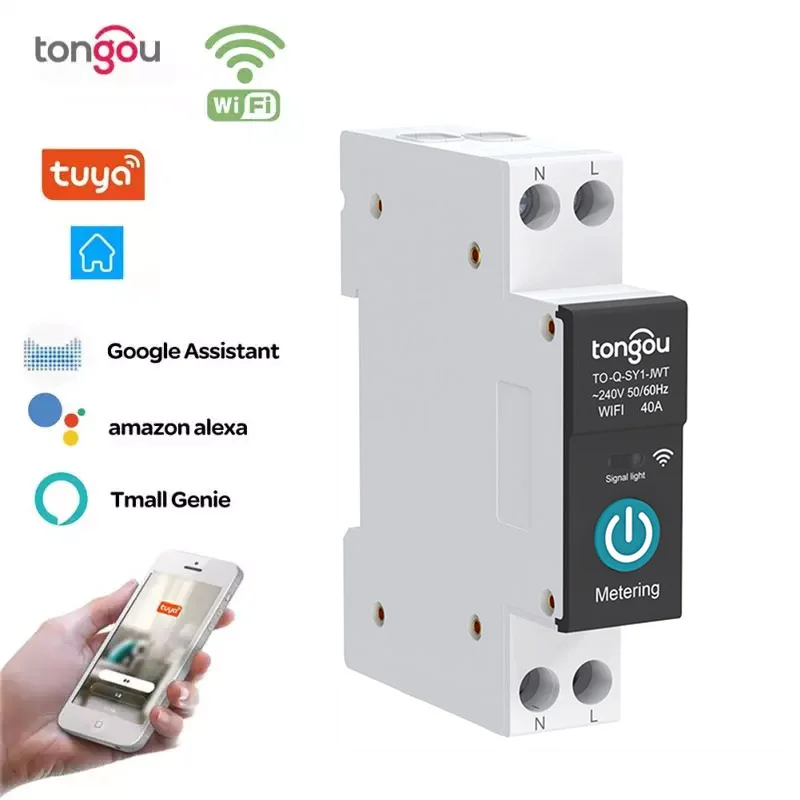 

TUYA Wifi With Metering WIFI Smart Circuit Breaker 1P 16/25/36/40/50/63A Rail DIN For Smart Home Wireless Remote Control Switch