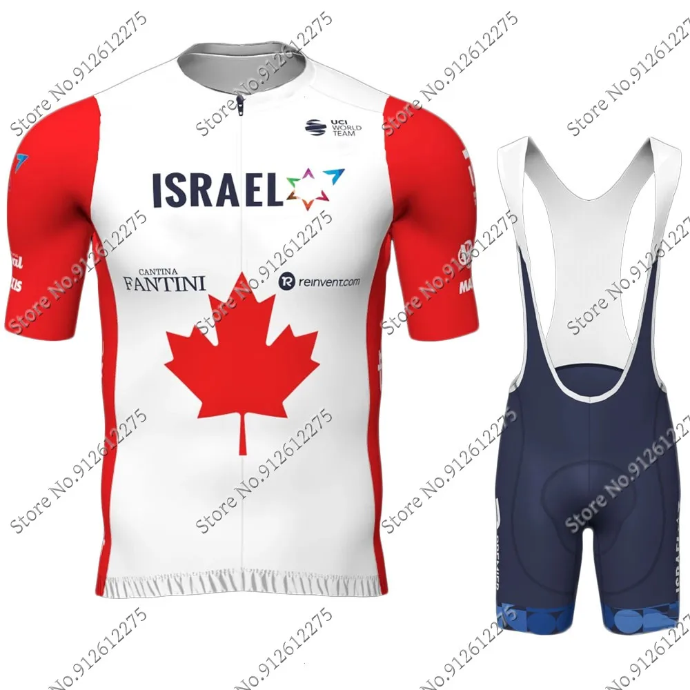 

2022 Israel Team Cycling Jersey Set Canada Champion Bicycle Clothing Road Bike Shirts Suit Bicycle Bib Shorts MTB Ropa Maillot