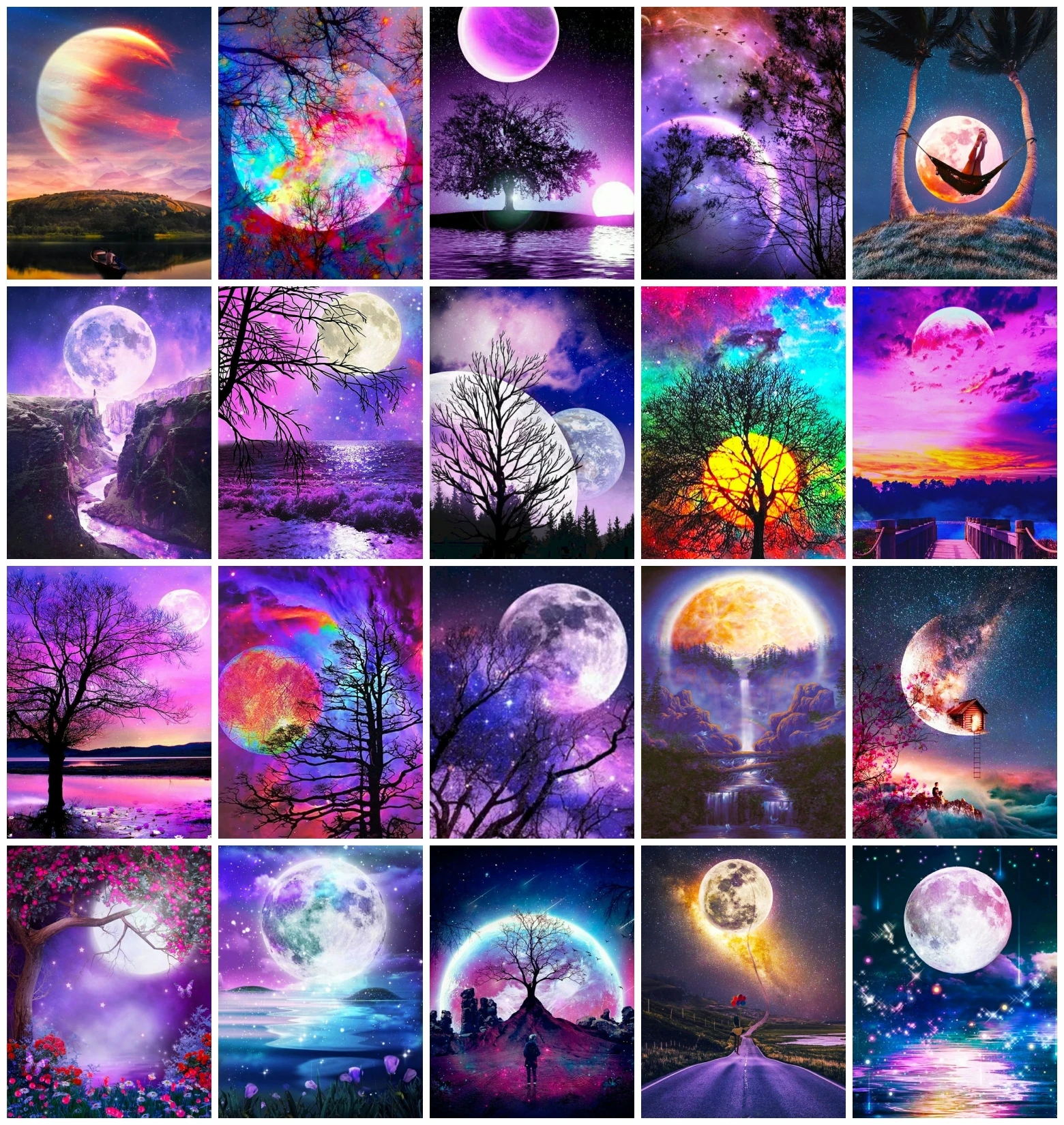 

AZQSD Coloring Picture By Numbers Moon Night Mountain Tree On Canvas Handmade Painting By Numbers Landscape Wall Decor Gift
