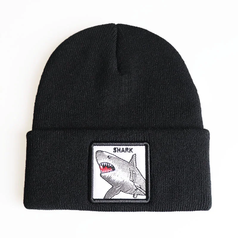 

2021 Popular Animal Shark Wrapped Embroidered Knitted Hat Embroidered Pullover Hat Ski Hat Wool Hat หญิง สวยงาม handmade
