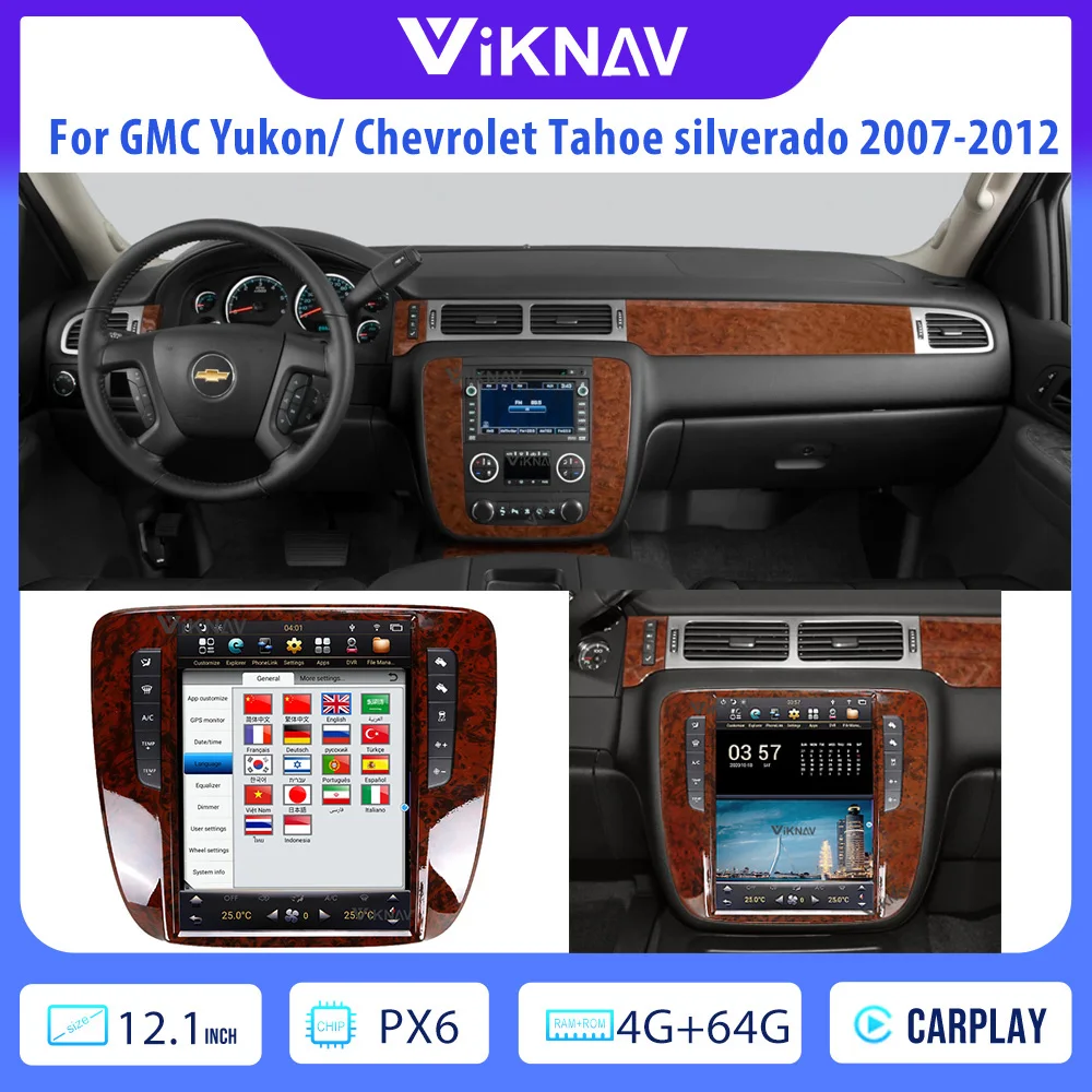 

Автомагнитола для GMC Yukon/ Chevrolet Tahoe silverado 2007-2012, автомобильная стереосистема PX6, Android, GPS-навигация, мультимедийный плеер