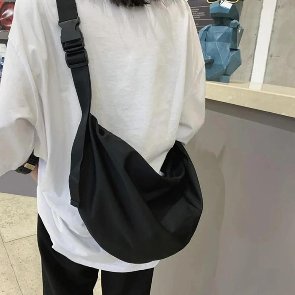 

Nylon Half Moon Messenger Bag Black Everyday Bag for Women Casual School Bag DOM ET-087