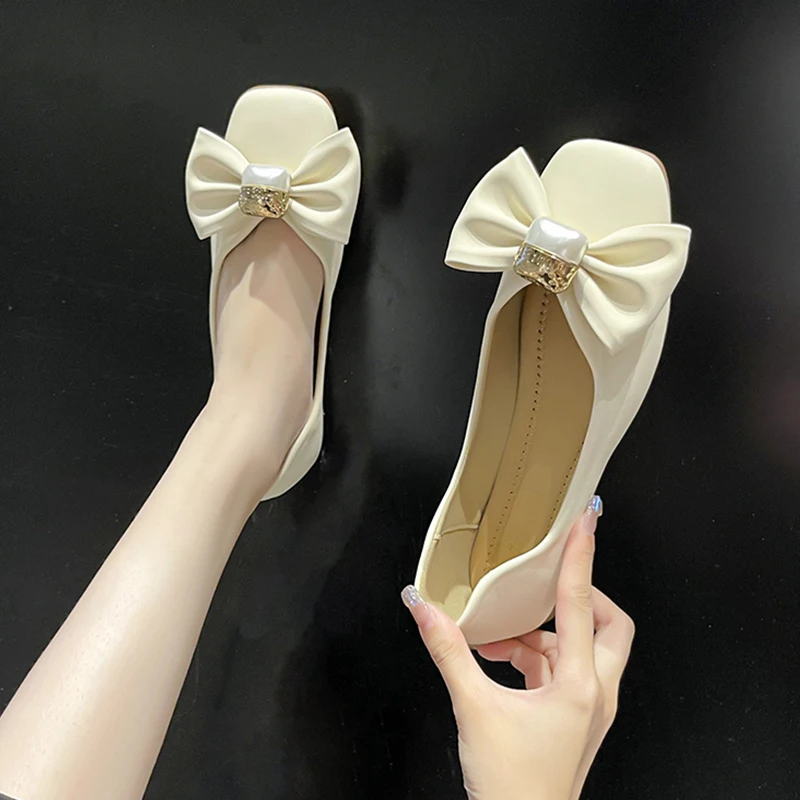 

Grandma Shoes Slip-on Shallow Mouth Women's Moccasins Casual Female Sneakers All-Match Flats Bow-Knot Square Toe Slip On Boat Su