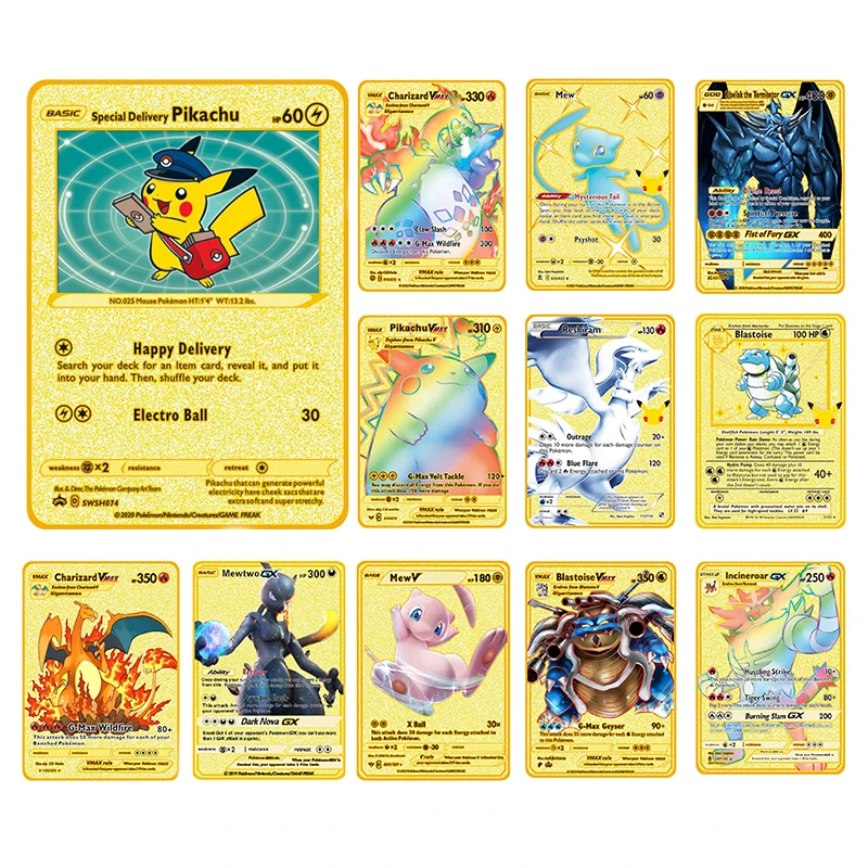 

Pokemon Metal Card Vmax Anime Pikachu Charizard Blastoise English Version Cartoon Gold Cards Collection Game Toys Pokemon Card