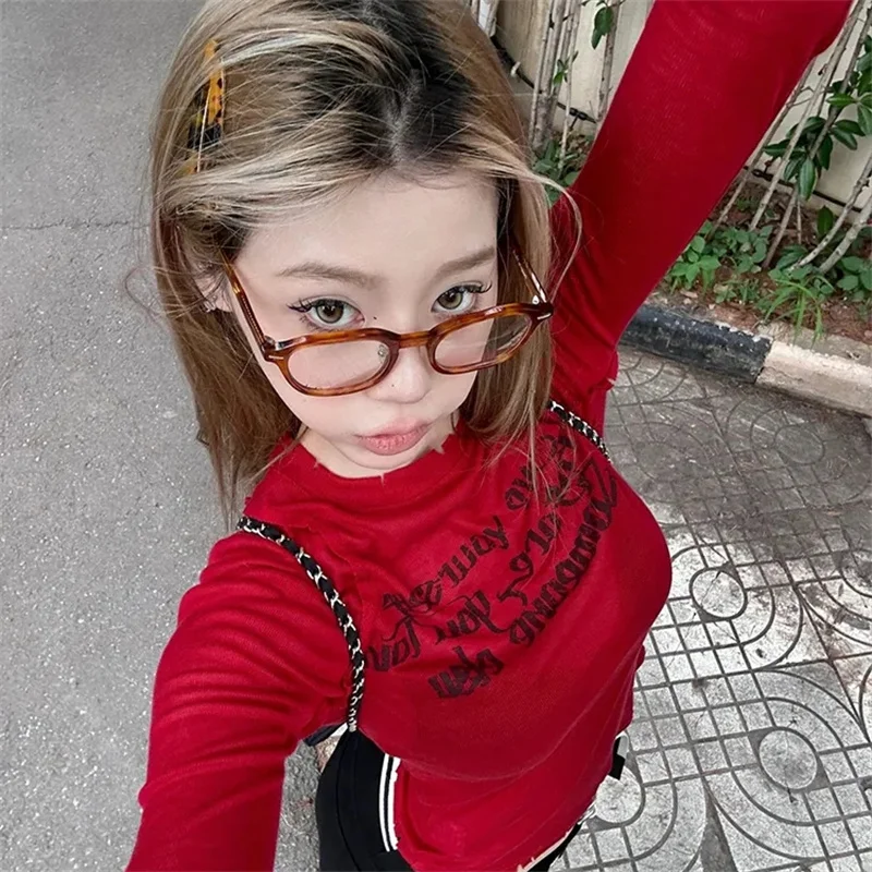 Облегающий короткий топ американской девушки Y2K женский сексуальный осенний с