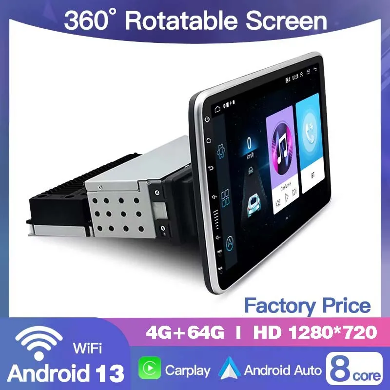 Универсальный 360° ° Вращение Android 13 Автомобильное 1 Din Радио 9 дюймов 10 GPS Видео