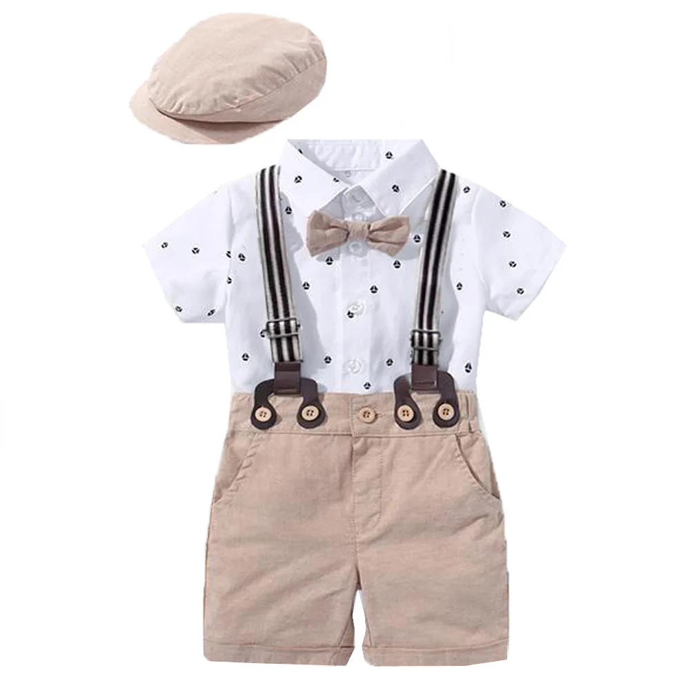 

Одежда для новорожденных мальчиков джентльменов костюм комплект Детский галстук бабочка шляпа + комбинезон с принтом парусника + искусственная детская одежда
