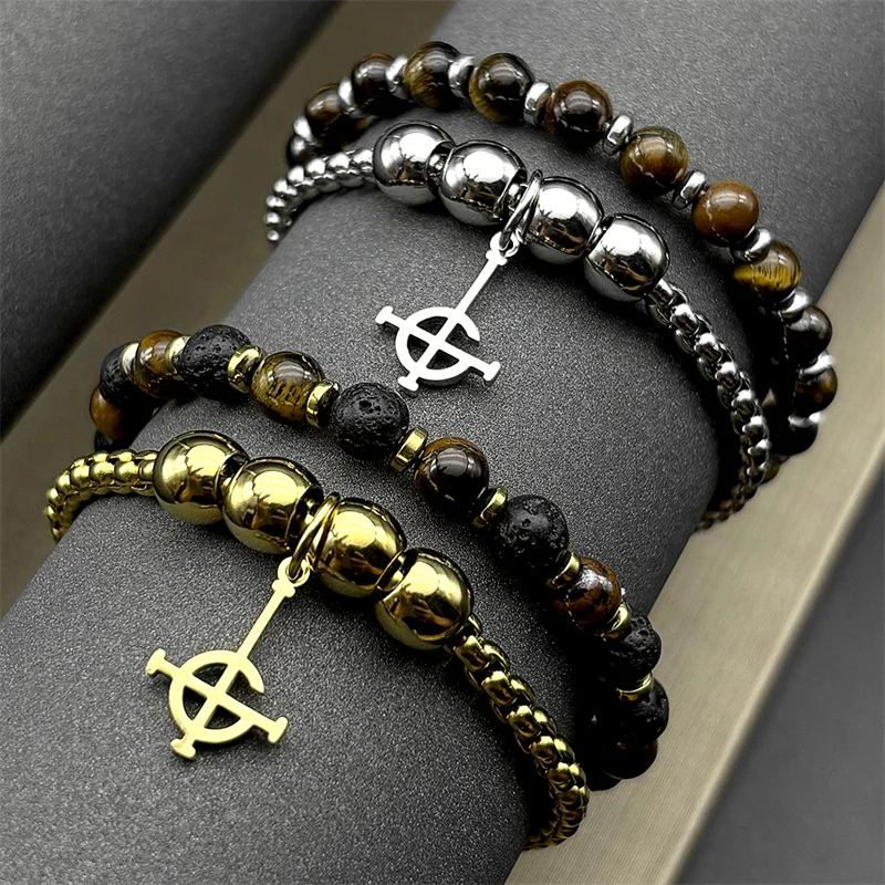 Фото Браслет-цепочка Ghost BC Nameless Cross из нержавеющей стали золотого цвета с тигровым глазом для женщин и мужчин, ювелирное украшение №5