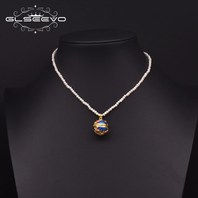 

GLSEEVO Natural Freshwater Pearl Beaded Pendant Necklace Cloisonne Style For Girl Friend Women Vintage Handmade Jewelry GN0238