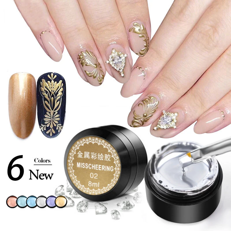 

Metal Effect Nail Gel Gold Silver UV LED Draw Painting Stamping Nail Art Color Gel Polish Manicure DIY Glue Nail Polish Design