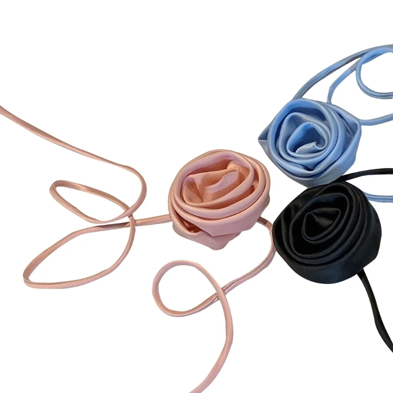

Чокер с лентой на шнуровке, кружевное ожерелье с лентой, обруч с цветами, 3 розы, 57BD