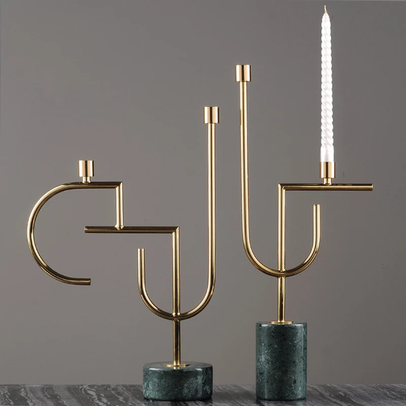 

Nordic Marble Metal Candlestick Modern Gold Candelabra Candle Holders Living Room Home Wedding Decoration Table Centerpieces