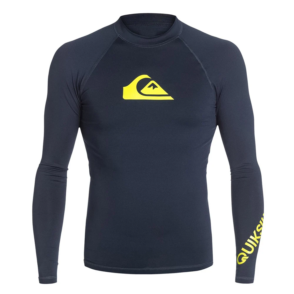 Mens Surf Rash Guard Long Sleeve Shirt UV Protection Basic Skin Surfing Suit Diving Swimming Tight T-Shirt Rashguard Gym Clothes