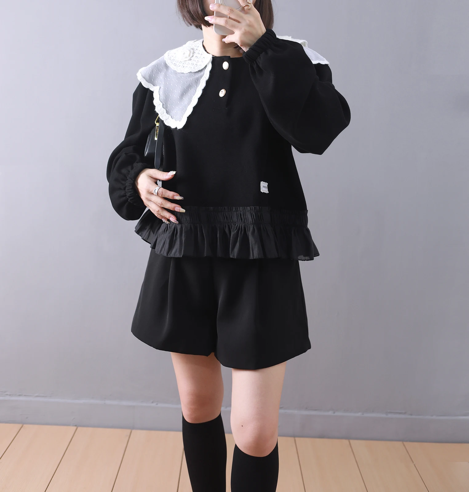 Весенне-осенние женские винтажные черные лоскутные блузки с оборками топы Mujer