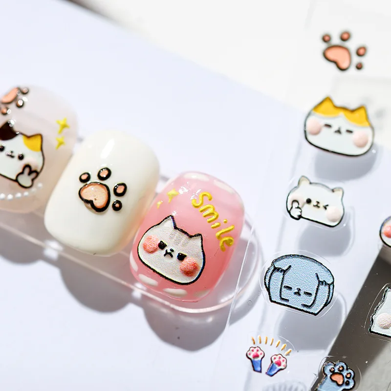 

Cartoon Lovely Cat 5D Soft Reliefs Self Adhesive Nail Art Decorations Stickers Cute Kitty 3D Nail Decals Wholesale Dropshipping