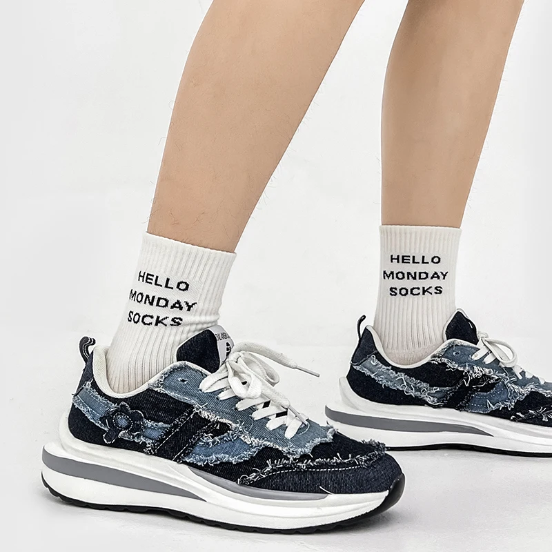 New Men's Denim Fabric Sports Shoes Splicing Color Collision Lace-up Sports shoes Outdoor Riding Board shoes Casual Shoes