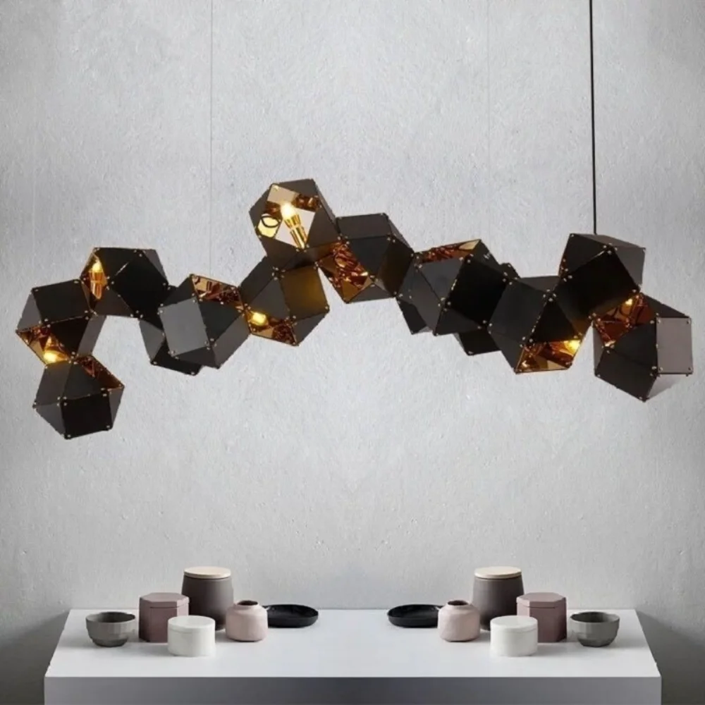 

Modern LED chandelier Nordic polyhedron Rubik's cube decoration lamp American style living room bar lamp bedroom chandelier