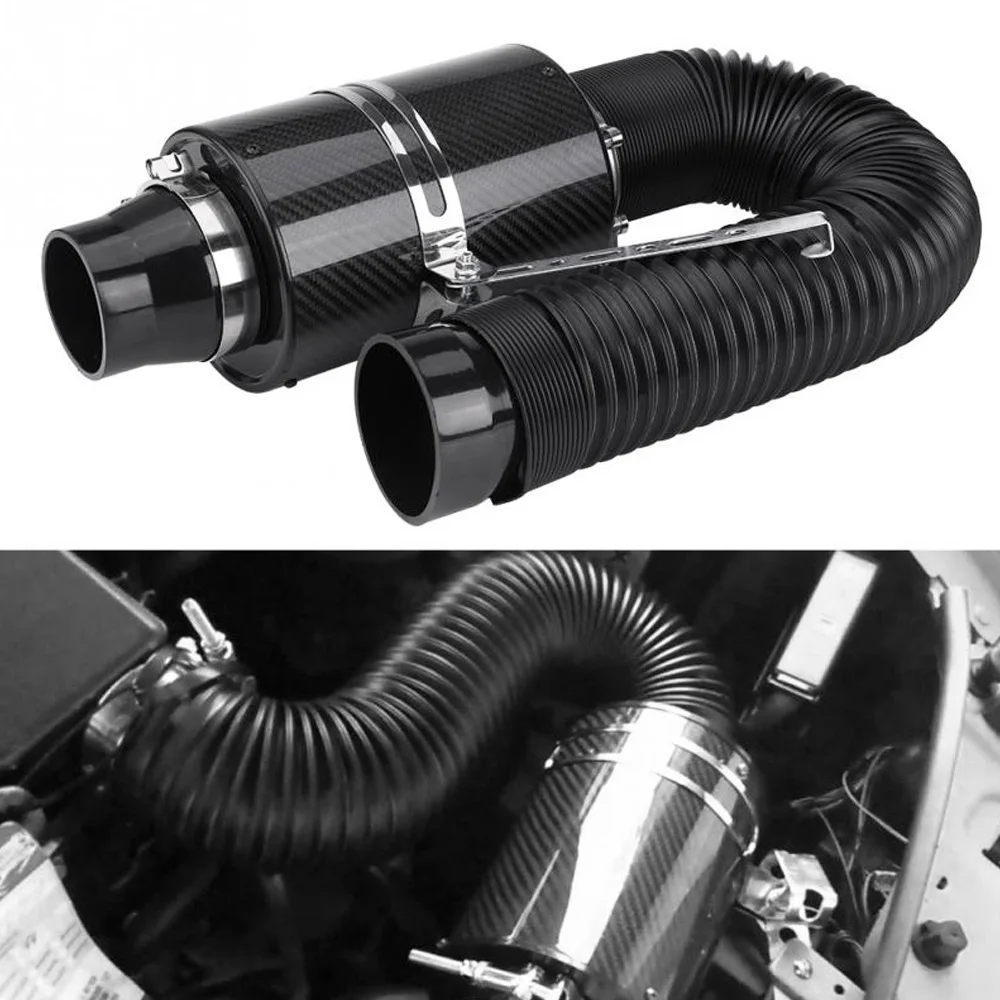 

1 Set Universal Car Cold Air Filter Feed Enclosed Intake Induction Pipe Hose Kit 3 inch Carbon Fibre Air Filter Adapters Bellows