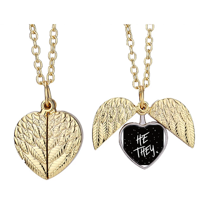 

Stars He They Pronouns Qwo Heart Active Angel Wing Necklace Beautiful Pendant Fashion Jewelry
