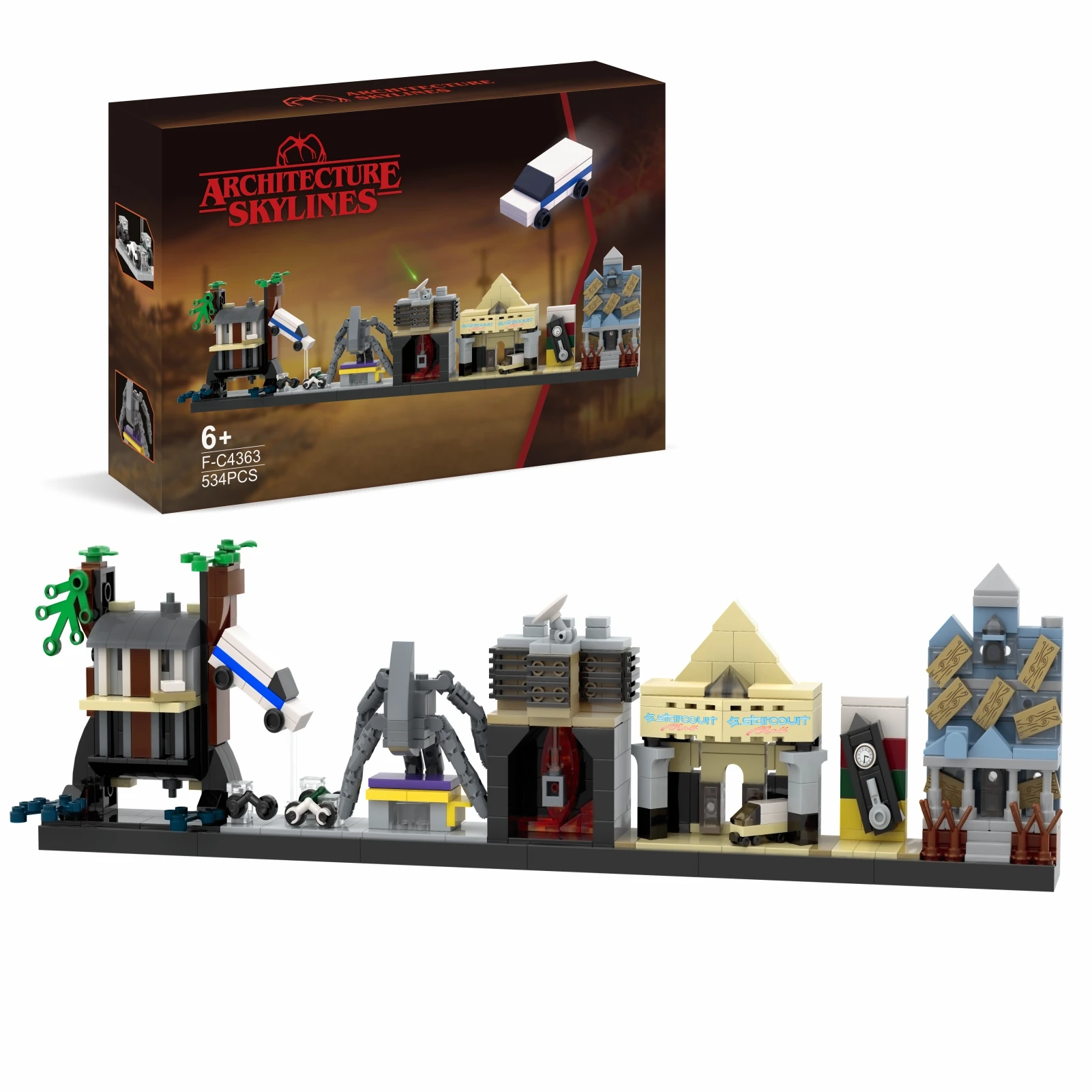 

Strangered Thingsed Skylines Model Game Scene Architecture With Color Box and Paper Manual 535 Pieces Building Blocks Toys