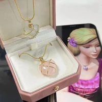 classic love necklace opal powder diamond castle necklaces for teenage girls rose quartz crystal heart pandent opal jewelry