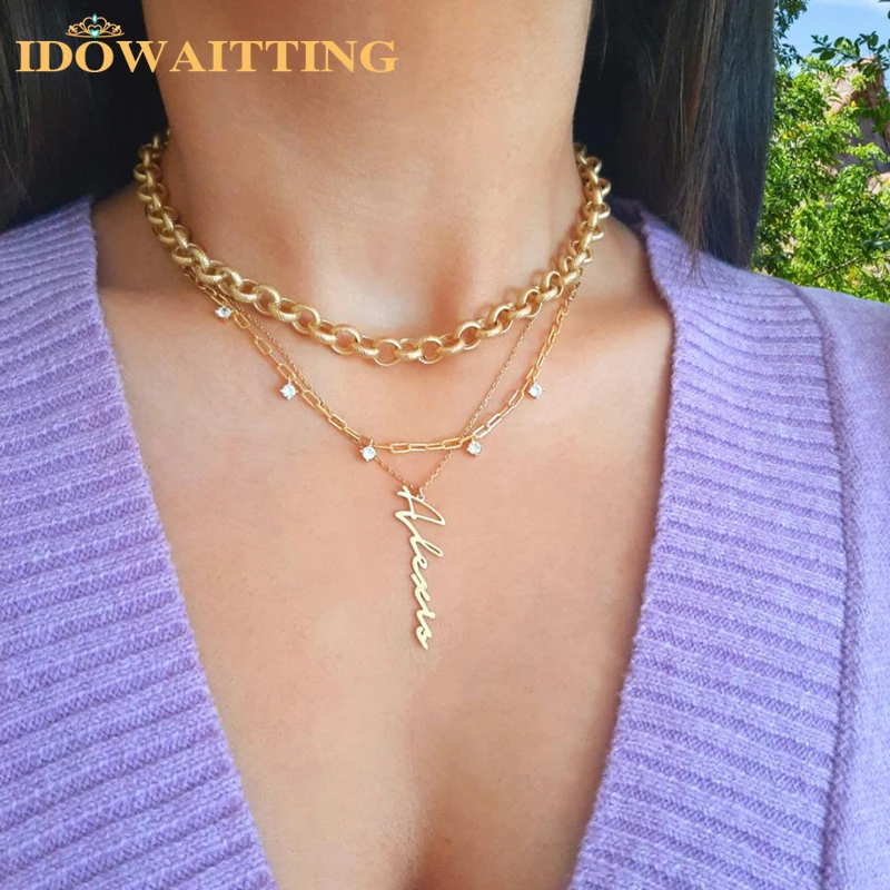 

High Quality 925 Sterling Silver Micro Pave Clear Cz Station 5pcs Prong Set Round Cz Charm Paper Clip Chain Necklaces for Women