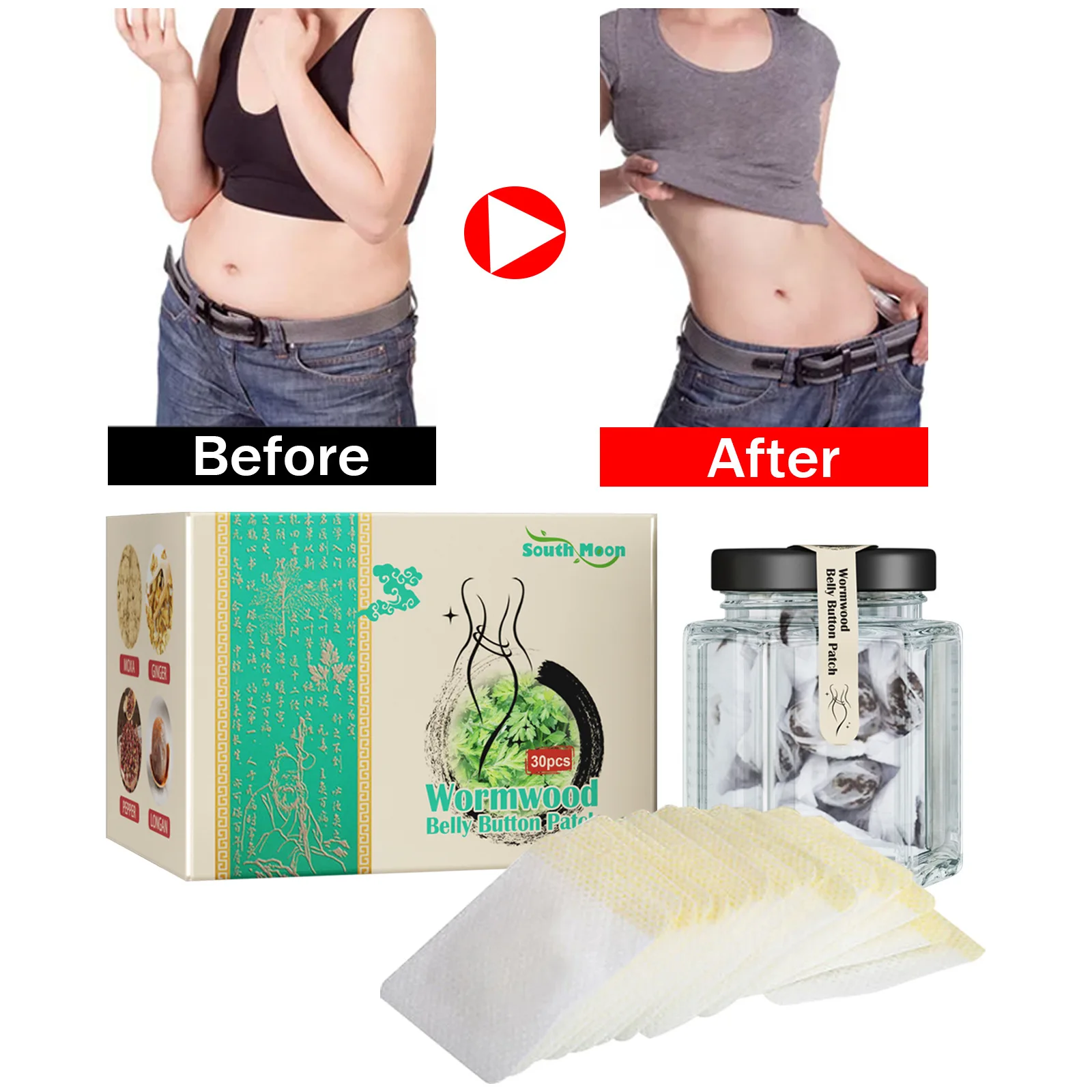 

30Pcs Slim Patch Chinese Herbal Detox Slimming Belly Waist Pellet Wormwood Navel Sticker Slimming Patch Lose Weight Belly Patch