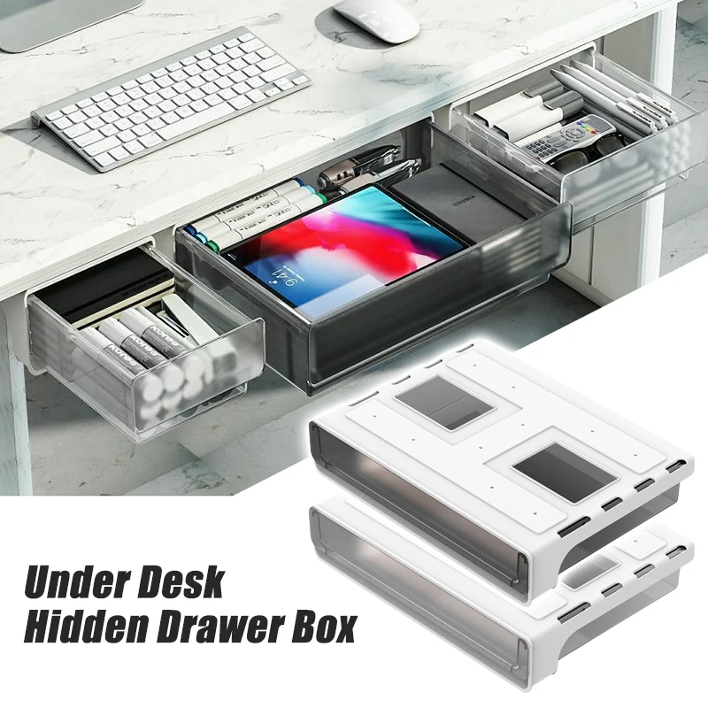 

Under Desk Hidden Drawer Box Plastic Kitchen Storage Holder Desk Organizer Memo Pen Stationery Storage Box Case Makeup Organizer
