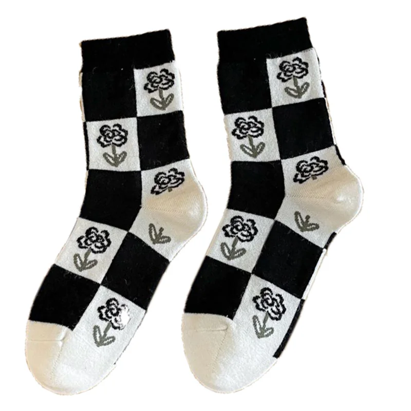5 Pairs Keep Warm Cashmere Socks Woman Flowers Print Long Winter Socks Set Fashion New Cycling Leg Warmers Kawaii Calzini Donna