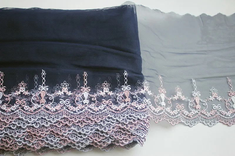 13 ярдов розовая вышитая кружевная отделка из тюля сетчатая вышивка ткань для