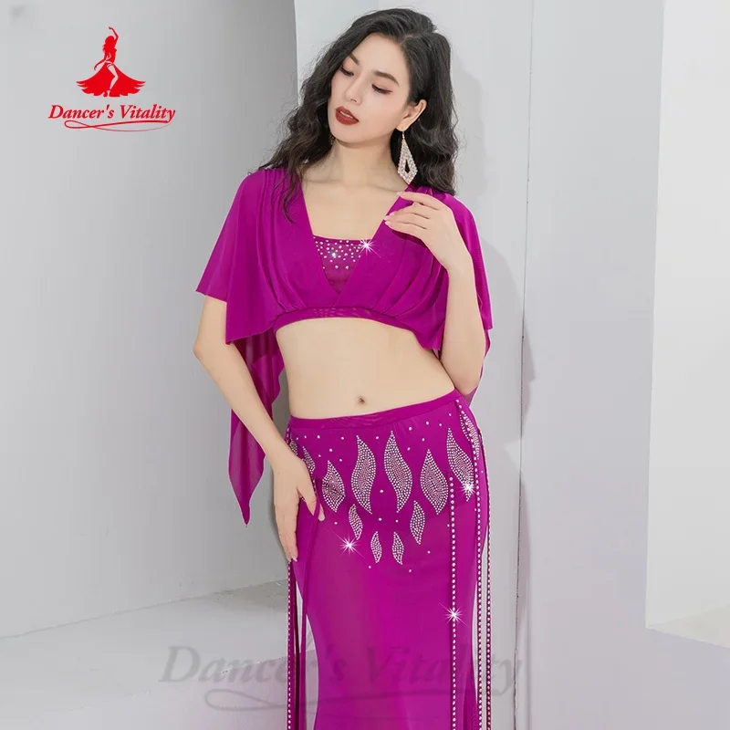 Костюм для танца живота сетчатый топ с v-образным вырезом + сексуальная длинная