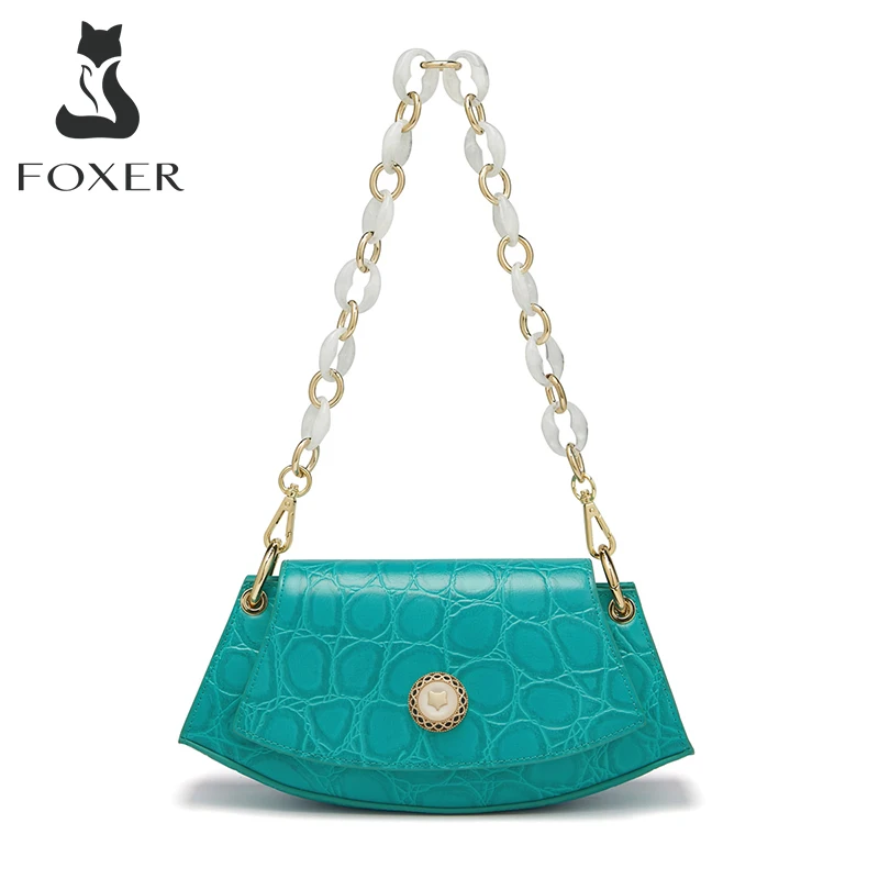 FOXER Fashion Shoulder Bags Women Underarm Bag Split Leather Luxury Totes Bag Evening Party Saddle Bag for Lady Handbag Purse