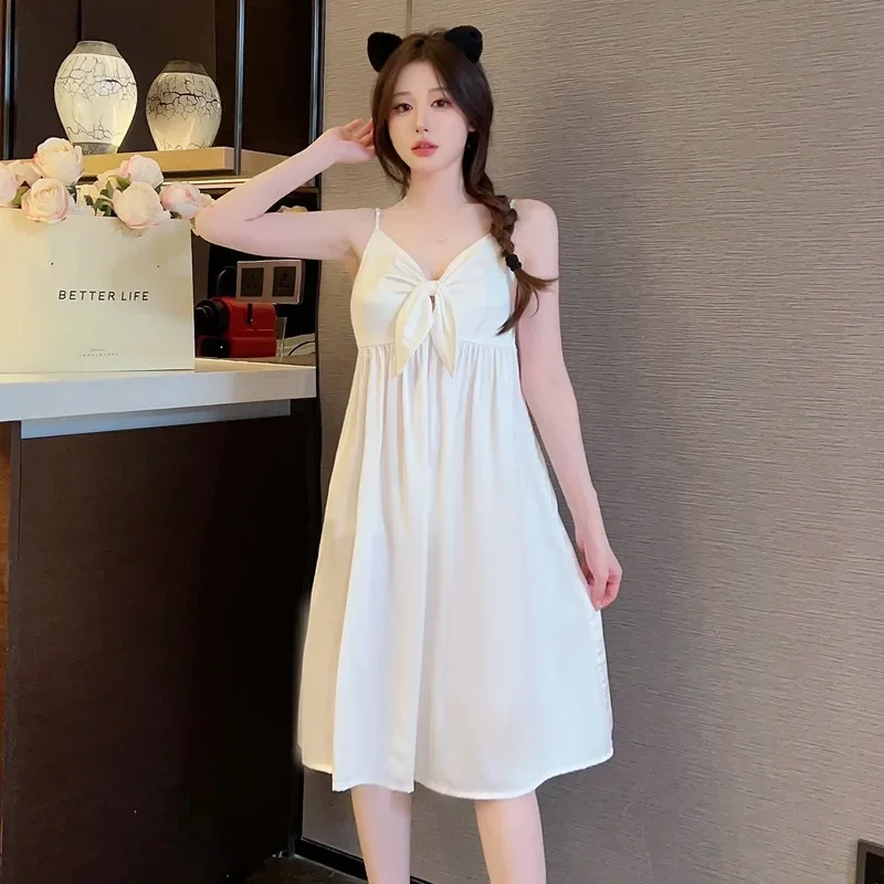 Сексуальная белая ночная рубашка принцессы на бретелях летняя домашняя одежда