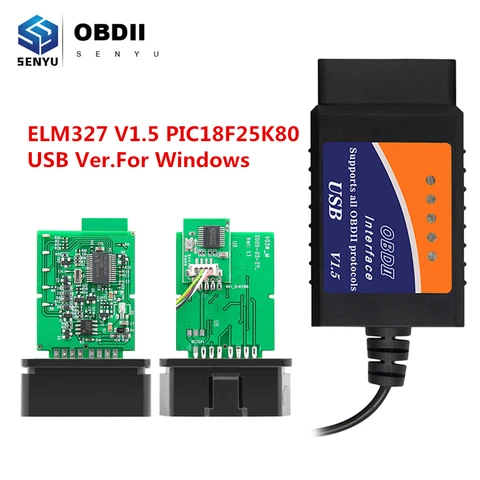 Автомобильный диагностический сканер ELM327, USB V1.5 Интерфейс сканирования, протоколы PIC18F25K80 OBDII, OBD2, для Windows XP