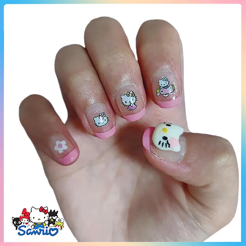 

Накладные ногти Hellokitty из аниме мультфильма Sanrios, трехмерные съемные многоразовые накладки для ногтей, милые подарки для маникюра, игрушки д...