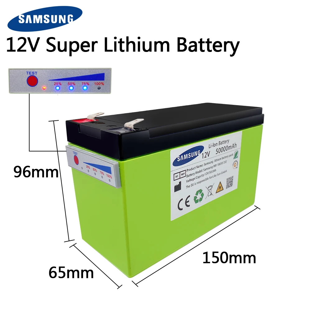 

12V Battery 50Ah 18650 super lithium battery pack suitable for solar energy and electric vehicle battery power display
