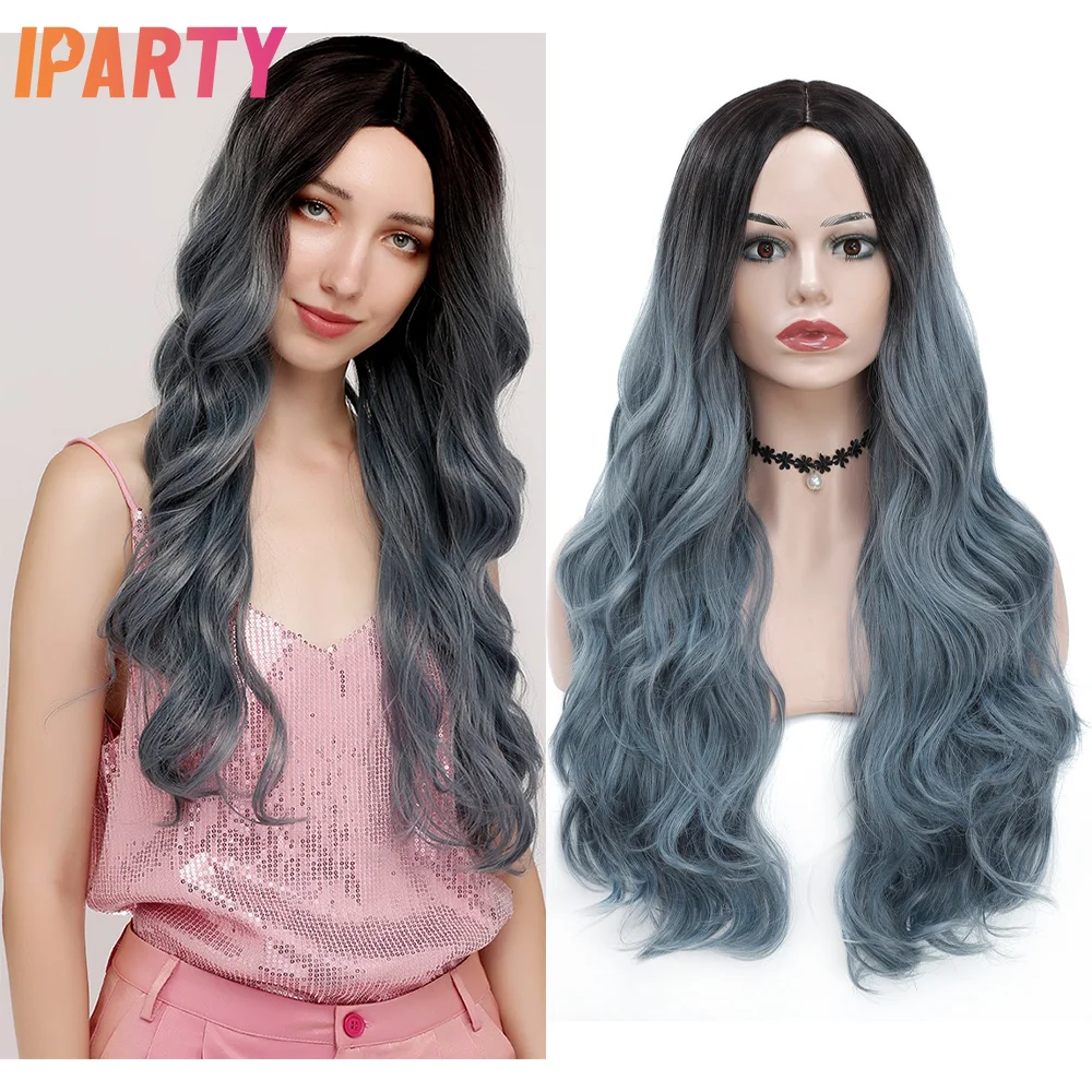 

Iparty Synthetic Machine Ombre Lake Blue Wigs 22 Inches Long Wavy Middle Part Wig Multi Color Optional Heat Resistant Daily