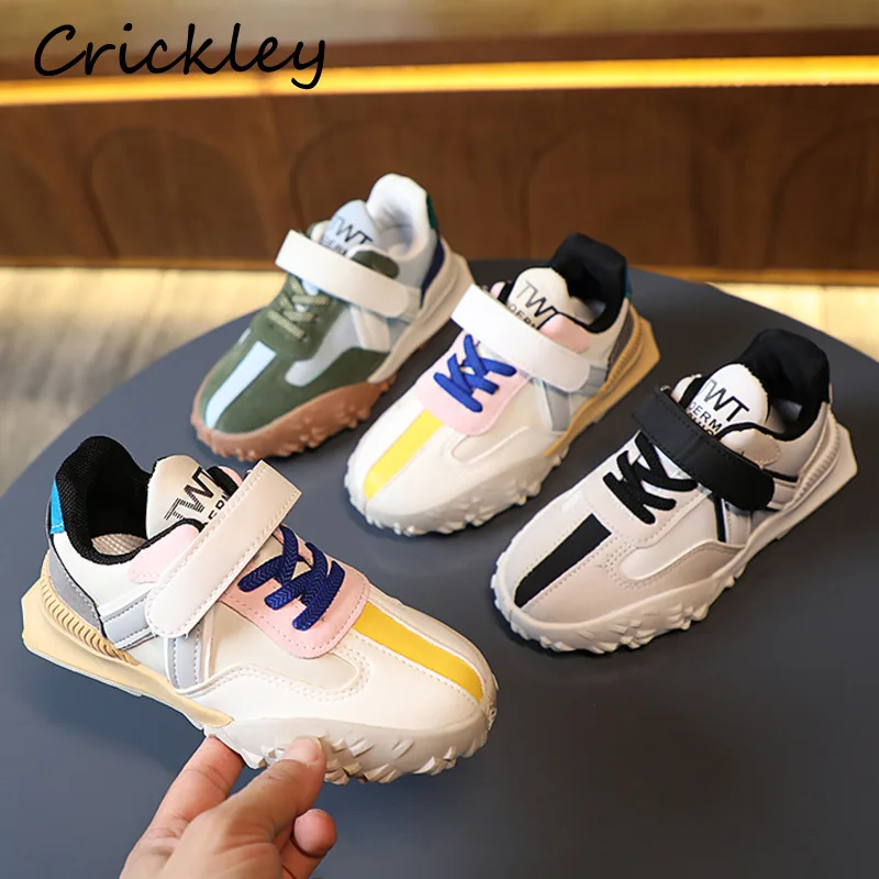 

Striped Boys Sport Shoes New Soft PU Leather Sneakers For Child Girls Casual Comfortable Hook Loop Children Kids Running Shoes