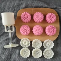 6pcs4pcs kitchen supplies 3d flower shape 50g mooncake moulds multi purpose reusable festival cookie decorate tool