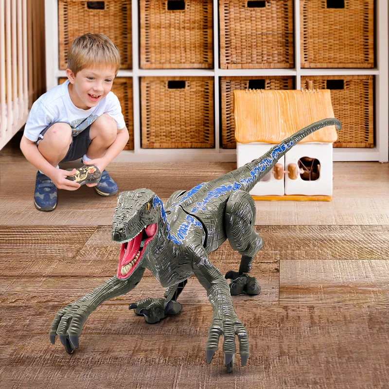2.4G RC Walking Dinosaur Blue Raptor Animal Remote Control Jurassic Dinosaur Toy Electric Walking Animals Toys For Children Gift enlarge