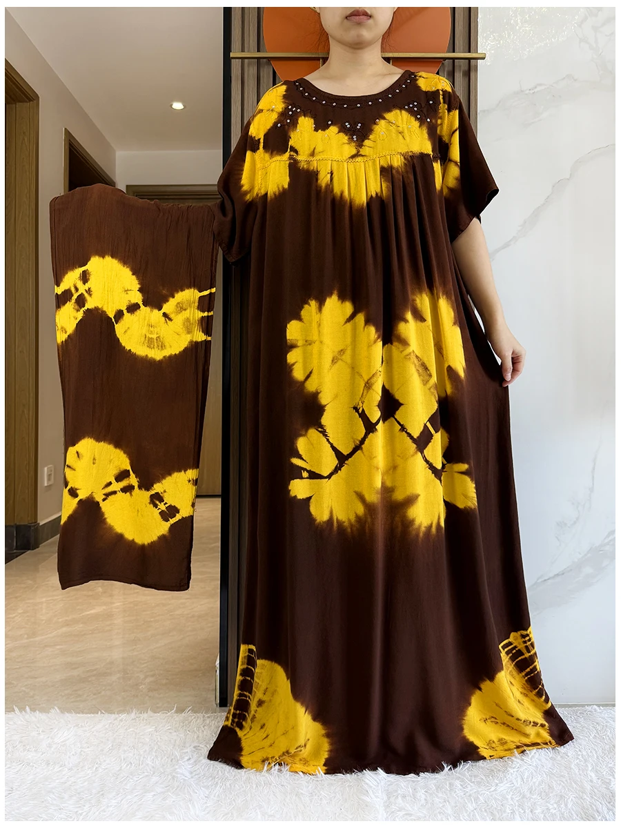 Свободный хлопковый кафтан с африканским дашики и цветочным принтом женские